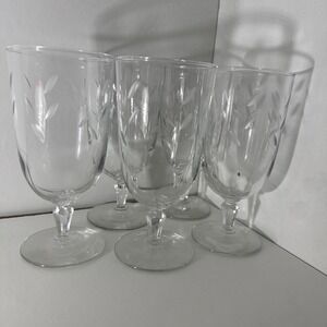 LIBBEY WINDSWEPT ETCHED ICE TEA GLASSES SET OF 5 Goblet‎ MCM